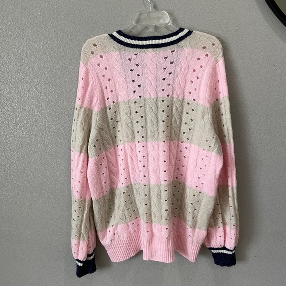 Plus Sz 1X Torrid Vegan Cashmere Pullover Henley Striped Sweater Pink Navy Beige - Picture 7 of 8